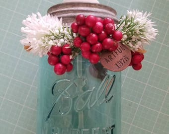 Holiday Blue Mason Jar Soap Dispenser Vintage