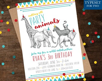 Calling All Party Animals! Birthday Party Invitation - Party Animals - Zoo - Happy Birthday - Birthday - Birthday Party - Digital Printable