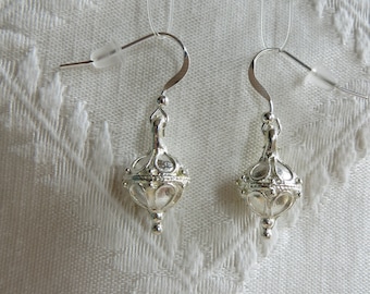 Silver Earrings with Ornate Circular Drop Charm, SE-273
