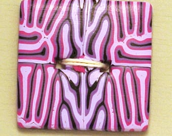 Large Square Button Pink and Purple Handmade Polymer Clay