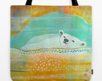 Saturday Market Tote, Polar Bear Bag with Shoulder Straps, Polar Bear Tote