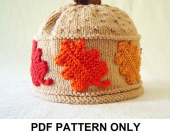 Hat Knitting Pattern - Fall Leaves Hat Pattern - the SCARLET Beanie (Newborn, Baby, Toddler, Child & Adult sizes incl'd)