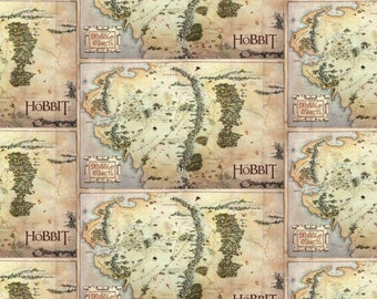The Hobbit and Lord of the Rings Fabric Map in Tan From Camelot 100% Cotton