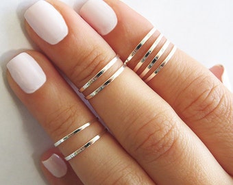8 Above the Knuckle Rings - Silver stacking ring, Knuckle Ring, Thin silver shiny bands, Midi rings, Silver accessories, Birthday gifts