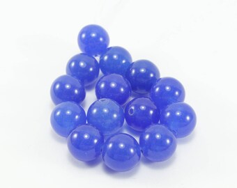 10 beads of Jade colored blue 10 mm