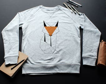 Sweat-Shirt Fox // Homme // Femme // Coton bio // Encre bio // Gris // Illustration Handmade // Dessin geometric / Linework /fox sweat shirt
