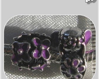 2 beads fairy purple & METAL flowers MATRYOSHKA Russian doll CHARMS silver * H207