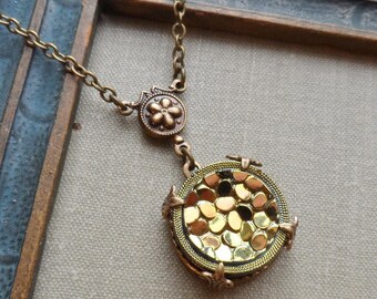 Golden Pebbles, Vintage Glass Button Necklace