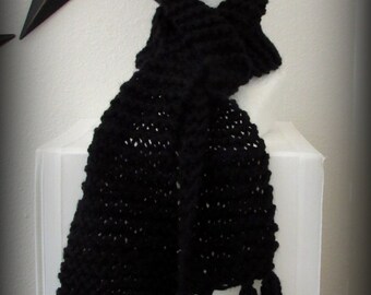 scarf - knit scarf - hand knit scarf - hand made scarf - black scarf - black knit scarf - black hand knit scarf - acrylic scarf - black knit