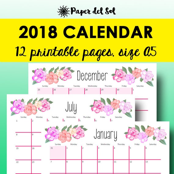 2018 monthly planner illustrator
