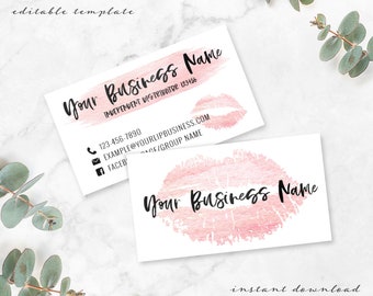 Pink Watercolor LipSense Business Card, Printable Digital Download, Watercolor Custom Business Branding, LipSense Marketing