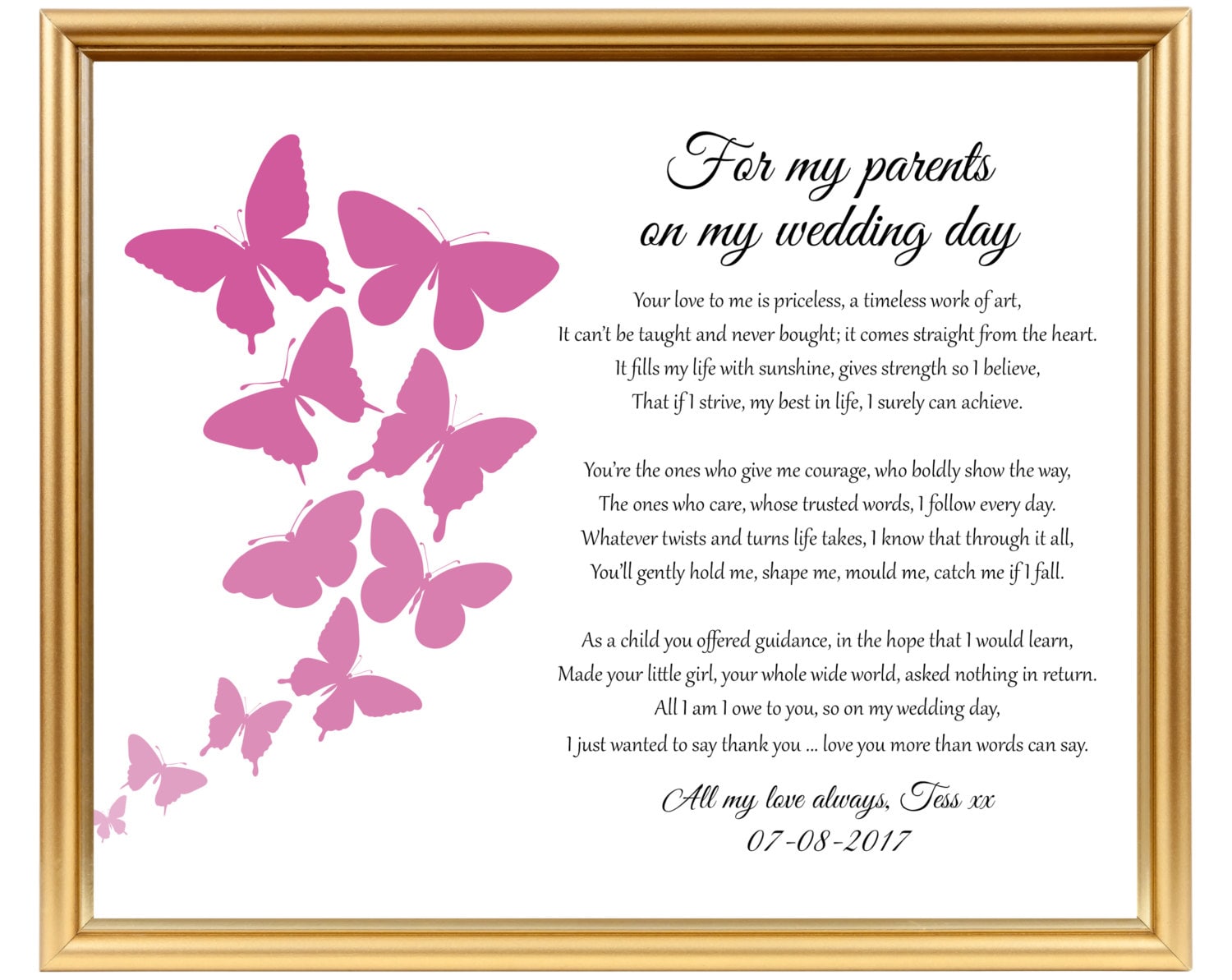 Wedding Thank You gift poem to my parents To Mom Mum