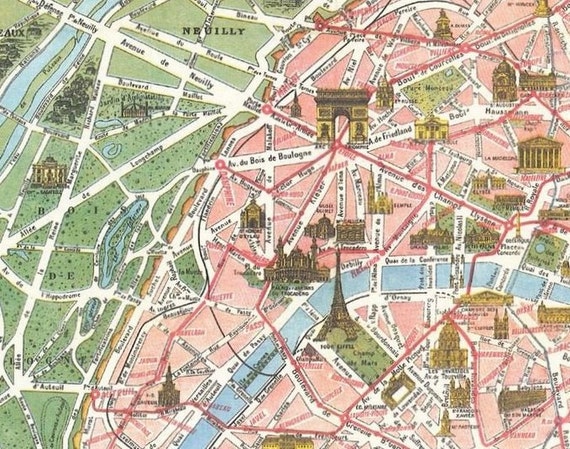 vintage paris tourist map paris monumental et