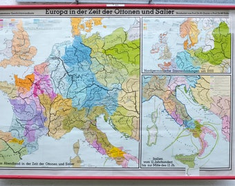 German Vintage school Wall plan "Europe in the time of the Otton and Salier"