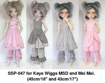 STRAIGHTFORWARD Sewing Pattern SSP-047: Playsuits for Kaye Wiggs dolls. (43cm Mei Mei & 45cm MSD) Dresses, Bloomers, Petticoat.