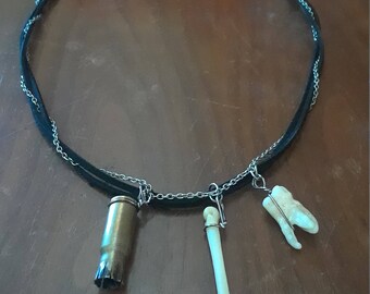 Leather & Chain Charm Necklace