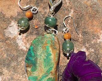 Green turquoise wire wrapped pendant