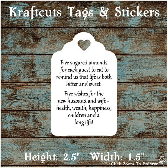 Favor Tags, Jordan Almond Favor Tags, Sugared Almond Tags, Italian Wedding Favor Tags, Modern Traditional Heart Cut Out # 642 - Qty: 30 Tags