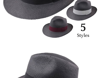 Straw Fedora Hat, Black, women's or men's hat
