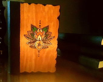 Blank Lined Journal, Lotus Pyrography Design