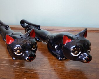 Black Cats Salt And Pepper Shakers / 1940s Salt And Pepper Shakers