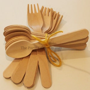 Wooden Spoons and Forks-20 Craft Spoons and Forks, Plain Wooden Silverware for Hand Stamping -Party Wooden Utensils-Banquets-Holiday Buffet