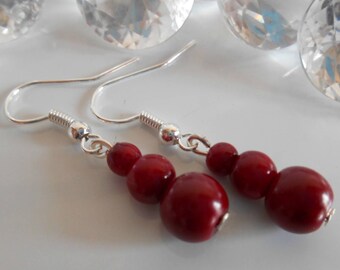 Trio of Burgundy Pearl wedding earrings