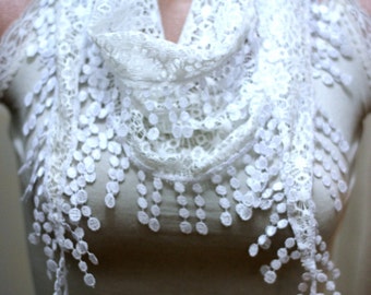 white lace scarf - woman scarf - scarves - gift scarf -women's accessories - scarves - woman accessories - accessories - hair accessories