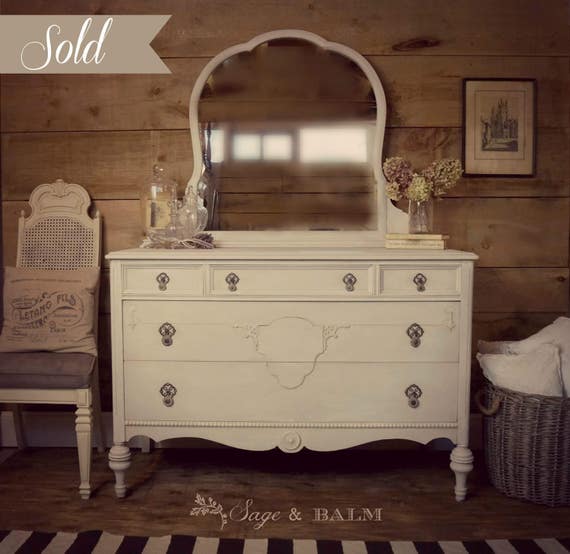 SOLD Cream &amp; grey Gustavian painted antique dresser shabby