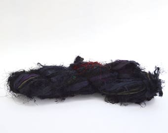 Sari Silk Ribbon Yarn Fuzzy Black and Purple, 100 grams (3.5oz), 6 Weight (Super Heavy)