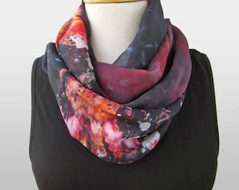 Red silk scarf - Red and black silk infinity scarves - Silk loop scarf