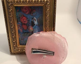 Pink chiffon barrette for all little dolls with hair.