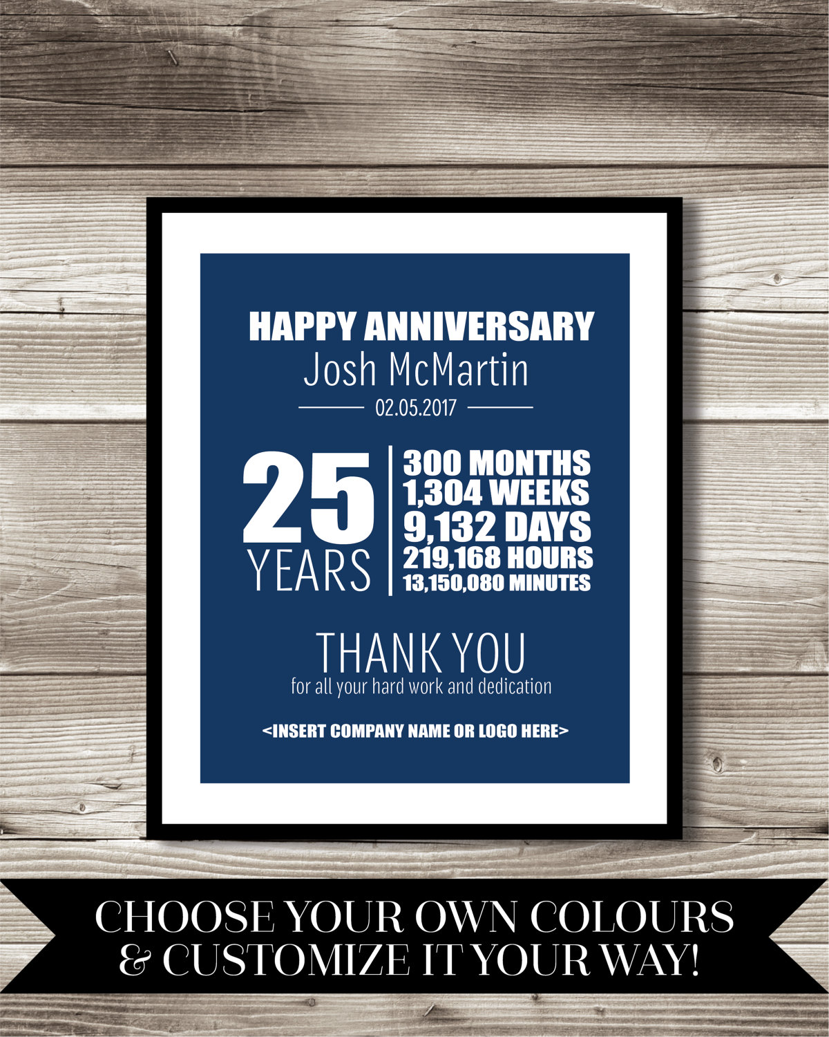 25 Year Work Anniversary Print gift digital print