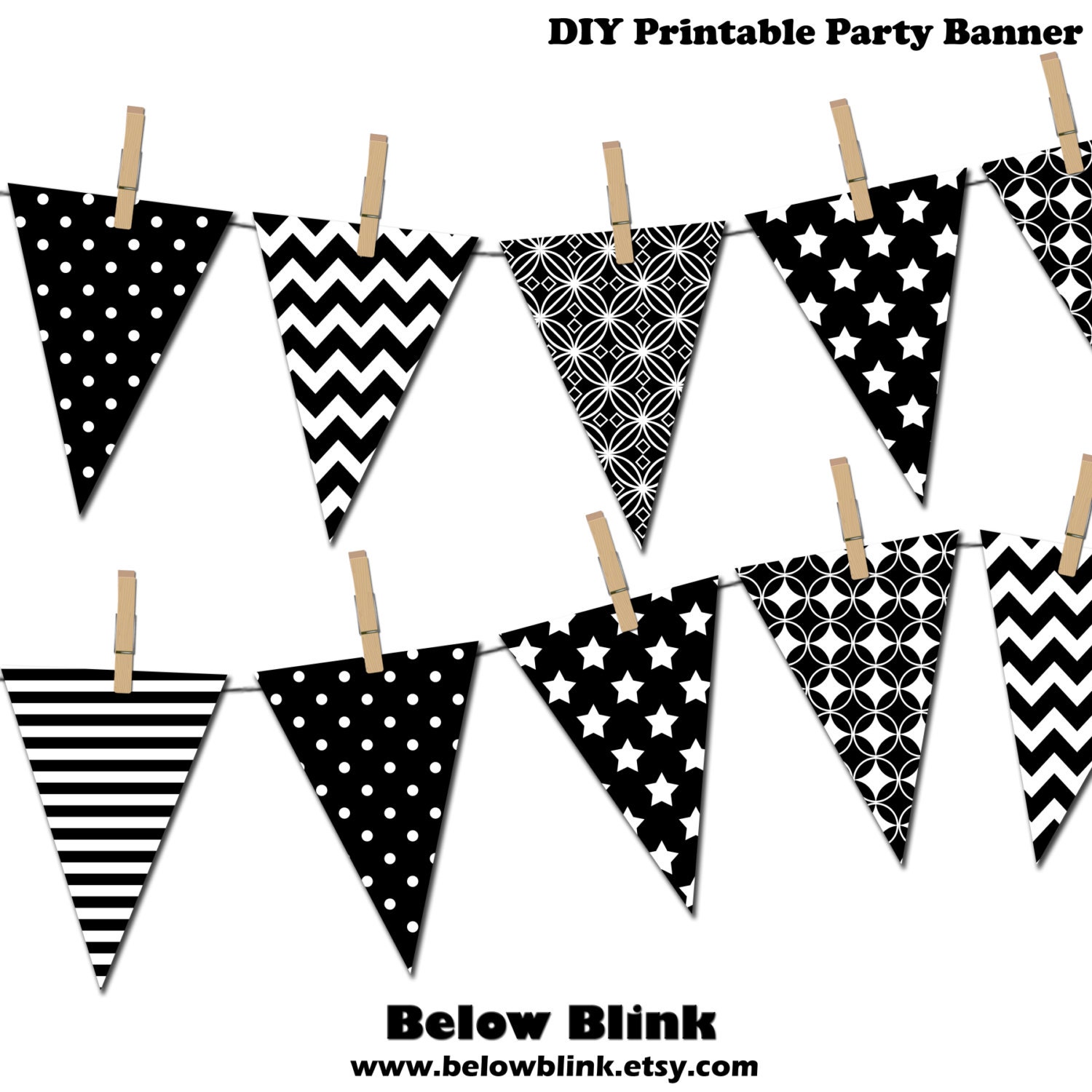 Black and White Banner Printable Party Banner Happy Birthday