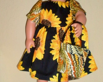Sunflower Dress---18 inch doll dresses---Girl doll dresses---Girl doll clothes