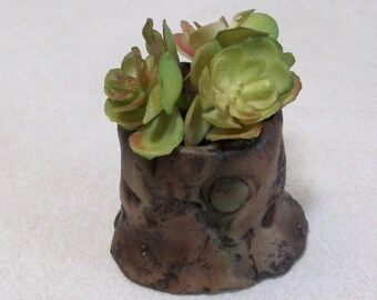 Miniature tree stump planter with succulants: Fairy garden or terrariums Polymer clay rustic tree stump