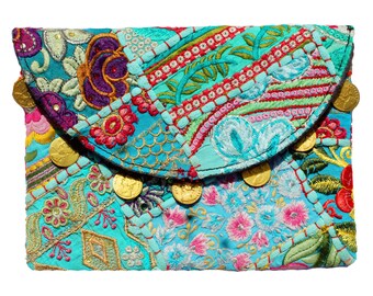 Indian cotton Small Size Embroidered Patch Work Gypsy Banjara Clutch Shoulder Bag Tribal Banjara Vintage clutch , banjara bag, sling Bag.