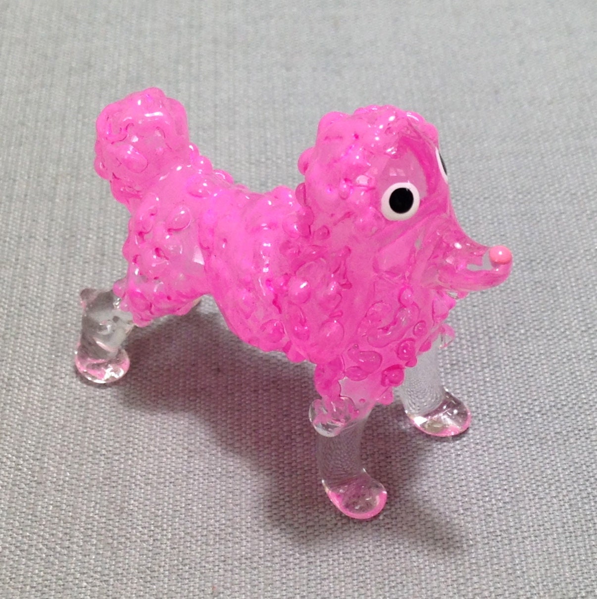 Hand Blown Glass Poodle Dog Animal Funny Cute Pink Transparent Hand Blown Glass Poodle Dog Animal Funny Cute Pink Transparent