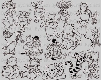 Winnie The Pooh - Cutting Files and Clipart Svg Png Eps Jpg Dxf Digital Graphic Design Instant Download Commercial Use