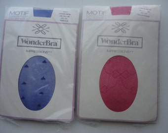 90s medium 2 pantyhose Nylons Impressions Motif WonderBra Sandalfoot 100-140lbs 1 plum 1 fushia