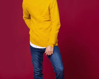 Mustard Jacquard Cotton Sweater.