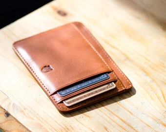 Front pocket wallet, Minimalist Wallet, ID wallet, in Tuscany Vegetable tanned leather. RFID-blocking, Designed in Sweden, Free US Shipping