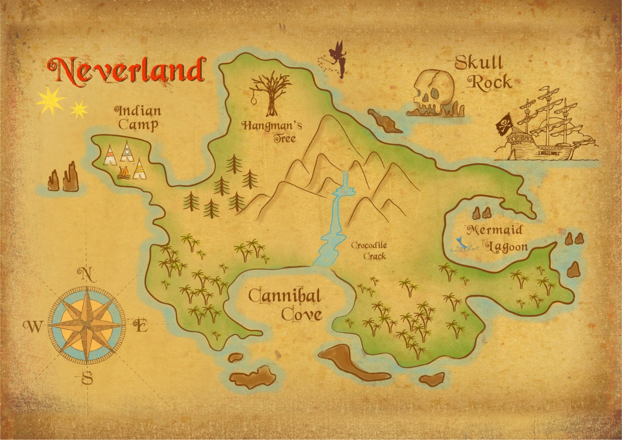 Peter Pan Neverland Map Poster   Il Fullxfull.1068957012 I7gp 