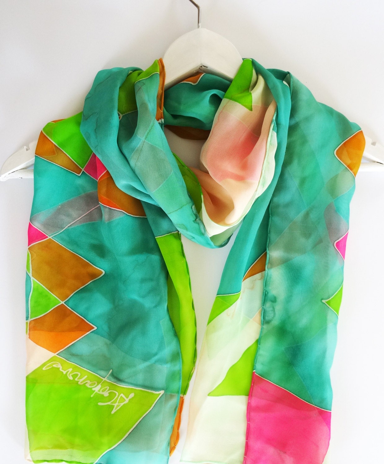 Hand painted silk scarf Gift for her Silk chiffon scarf Women