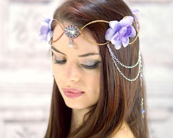 Elven Crown, Elven Headdress, Lavender Flower Crown with Silver Detail, Fantasy Headpiece, Headdress, Cosplay, Costume Headpiece, Fairy