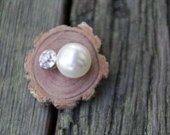 Handmade Repurpose Antique Vintage Jewelry Components Pearl Rhinestone & Wood Brooch OOAK Salvage Upcycle Eco Boho Nature Live Bark Edge
