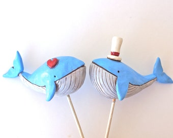 Nautical Whales in Love wedding cake topper for your beach wedding