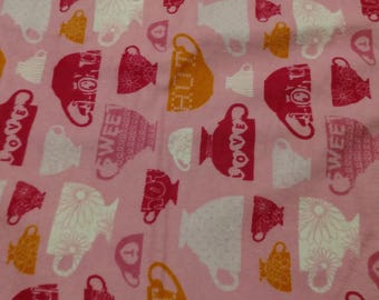 Tea Cups on Pink Flannel Fabric by the yard