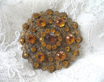 Vintage Victorian Sash Pin Brooch ~ Amber Stone