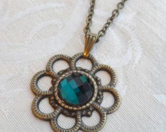 75% Off Sale, Teal, Faceted Glass Necklace